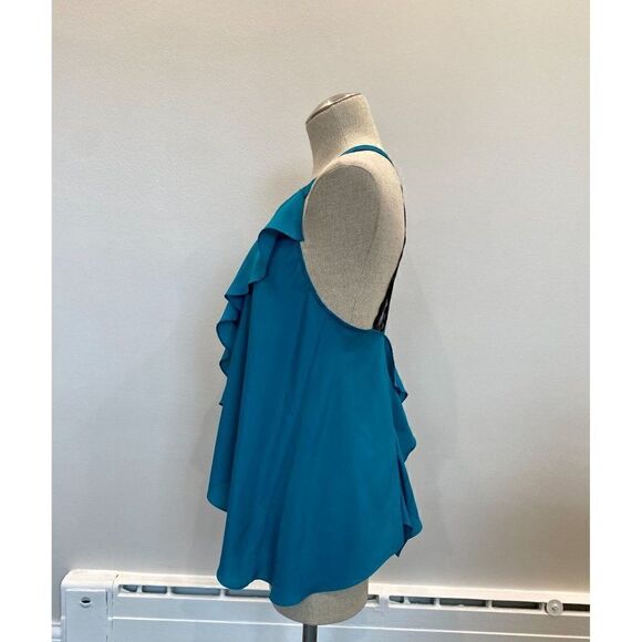BCBGeneration Teal V-Neck Ruffle Tank With Black Lace Size S - Picture 3 of 5